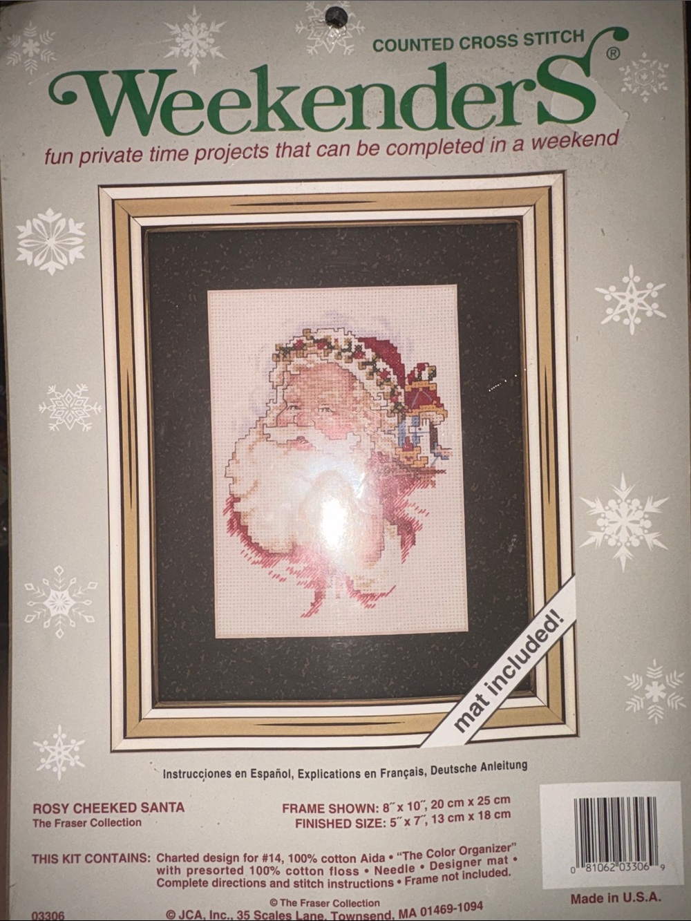 Vintage Weekenders Santa Portrait Cross Stitch Kit in Red, Cream, Pink